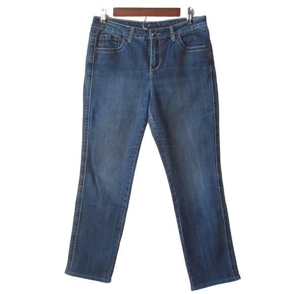 Jag Women Blue Dark Wash Denim Medium Rise Slim Leg Whiskered Jeans Size 10 - Picture 1 of 6